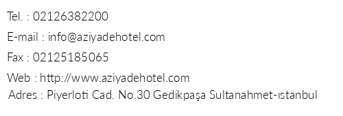 Aziyade Hotel telefon numaralar, faks, e-mail, posta adresi ve iletiim bilgileri